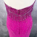 Cassandra Stone Silk Beaded Fringe Gown Size 12 Fuchsia Prom Evening HOCO FLAWED Pink Photo 6