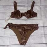 NWT Devon Windsor Swim x Alexis Rose Gold Bikini Brown Size L Photo 2