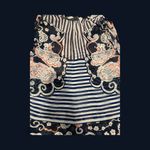 CAbi  Sleeveless Ruffle Neck Blouse Navy Blue Paisley Stripe Print Size XS Photo 7