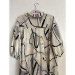 Gracia Abstract Print Button Front Blouse Shirt Dress Beige Black Puff Sleeve L Photo 3