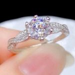 18K White Gold Plated Adjustable 1 CT CZ Diamond Wedding Ring for Women Silver Photo 0