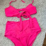 Aerie  Hot Pink Bikini Size Large Top is front bow tie Photo 0