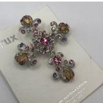 Vintage Crux Silver Tone Religious Cross Pin Brooch Pendant Multicolored Crystal Photo 3
