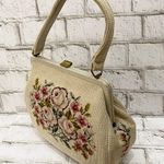 Vintage Beige Floral Needlepoint Clutch Handbag Photo 5