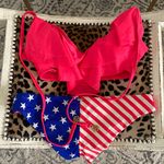 Luli Fama New Red Patriotic Flounce Pushup top & Victoria’s Secret bikini bottom M/L Photo 0