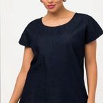 Ulla Popken Denim Tee Size 28/30 Cap Sleeve Dark Denim Scoop Neck Oversized Blue Photo 0