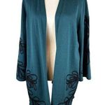 Chico's  Womens Soutache Cardigan Sweater Size 2 Large Peacock Teal Cotton Photo 0