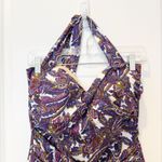 Lands' End Womens Purple Paisley One Piece Swimsuit Size 14 Halter Ruched Resort Photo 1