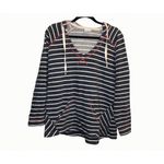 Columbia Large Womens Navy Nautical Knit Medium Weight Hoodie V Neck Photo 3