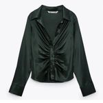 ZARA  Pleated Satin Effect Shirt Green Photo 0