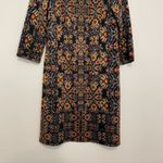 Maggy London MAGGY L LONDON Black Mustard Blue Retro Geometric Floral 3/4 Sleeve Shift Dress Photo 2