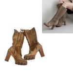 Y2K CHUNKY BROWN SUEDE LACE UP KNEE HIGH MK HEELED BOOTS US SIZE 9 Photo 2