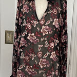 White House | Black Market Sheer long sleeve velvet burnout paisleu print blouse Photo 0