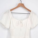 Hollister Sofia Side Smocked Linen Blend Mini Dress Puff Sleeve in White M Photo 4