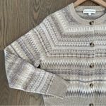 EUC White + Warren Warm Neutral Cashmere Fair Isle Cardigan Sweater Tan Cream M Size M Photo 4