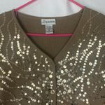 Gantos women's medium tan sequin button up sweater knit cardigan 90 Photo 3