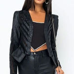 Akira  Azalea Wang Luxe Life Mesh Panel Faux Leather chevron moto blazer whimsy M Photo 0