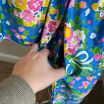 Vintage David Brown Floral Bouquet Cotton Zip Up Belted Caftan Dress Size Small Blue Photo 6