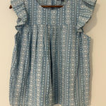 Elliott Lauren M Blue Chambray White Eyelet Ruffle Sleeve Top Sleeveless EUC Size M Photo 0