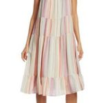 Rails Amaya Dress Juliette Metallic Stripe Pink Linen Midi FLAWED Beachy Small S Photo 1