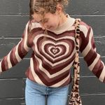 Boutique Y2K Aesthetic Brown Heart Knitted Pullover Sweater Photo 2