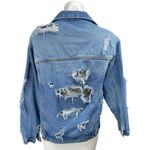 Forever 21  Women Blue Long Sleeve Distressed Button Up Denim Jean Jacket Size S Photo 1
