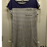 Anne Klein Size Large Blue White Striped Nautical Short Sleeve T-Shirt Dress Photo 0