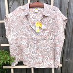 C&C California NEW  Hibiscus/Leaf 100% Linen Short Sleeve Button-Up Shirt L Photo 1