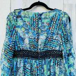 Betsey Johnson  Midi‎ Dress Womens 2 Blue Aztec Lined Lace Trim Zip up Back Photo 7
