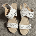 Attention  White & Tan Cut Out Pattern Wedge Sandals for Women Size 8 Photo 0