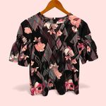 Alfani Cute ruffle woven sleeve floral cherry blossom blouse flowy boho Photo 3