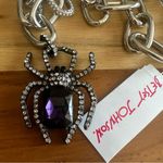Betsey Johnson  Chunky Silver Tone Necklace Spider Pendant Purple Crystal NWT Photo 1