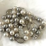 Silver tone faux grey pearl rhinestone long necklace Photo 6