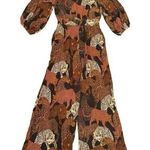 Farm Rio for Anthropologie Animalia Mirana Jumpsuit XS Jumper Romper in Brown Mo Photo 0
