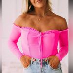 Cloud Ten NWT Hot Pink OTS Ruffle Lace Up Corset Mesh Bodysuit Coquette Girlie M Photo 1