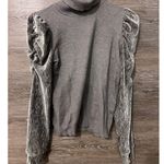 THML  Sweater Size Large Puff Sleeve Gray Metallic Preppy Timeless Turtle Neck Photo 0