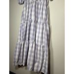 English Factory  Tuckernuck Gingham Puff Sleeve Tiered Midi Dress Purple White XS Photo 4