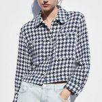 ZARA JACKET TWEED WEAVE TEXTURE BLAZER W/ BUTTONS RHINESTONES HOUNDSTOOTH NEW Photo 0