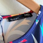 ZARA  Womens Floral Dress Midi Long Sleeve Pullover‎ Blue Size S Stretchy Photo 3