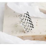 Boutique Solid Statement Ring White Gold Plated Sterling Adjustable Lattice Wide Band‎ Photo 9