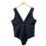 River Island NWT Black Gold Embroidered Plunge One Piece Swimsuit Size 20 NEW Photo 4