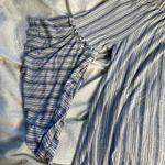 Time & Tru Medium Blue White Striped Abel Sleeve Off The Shoulder Top Blouse Photo 1