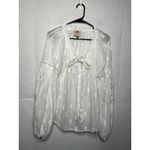 Farm Rio  White Pineapple Embroidered Long Sleeve Boho Blouse Size Large Cotton Photo 1
