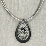 Chico's Rhinestone Teardrop Pendant with Metallic Silver Cord Necklace β¨ Photo 1