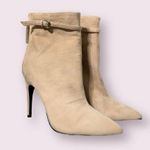 Reiss Ashton Pointed Toe Bootie. Stiletto Heel Suede Ankle Boot Beige Photo 1