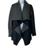 BCBGMAXAZRIA  Double Faced Wool & Lamb Leather  Sleeves Open Front Black Coat XXS Photo 1