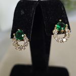 Boutique Gold Filled Small Hoop Earrings Emerald Green and Clear Pave Photo 3