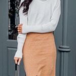 Free People SKYLINE MIDI SKIRT IN CARAMEL HEATHER RIBBED SLIT IN FRONT SOFT SZ L Photo 0
