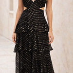 ALC Frank A.L.C. Lita Black Gold Maxi Dress Women’s Size 2 Cutout Metallic Formal Photo 0