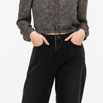 HYFVE  Chiffon Cropped Long Sleeve Front Tie Animal Print Blouse Size Small Photo 0